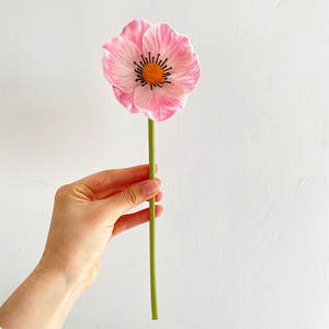 Real Pu Papoula Anêmona Hastes <span class=keywords><strong>Red</strong></span> Poppy Flores com Centro Preto para Decorações do Ano Novo Chinês - Product Image 3