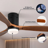 Ventilateur de plafond moderne à DEL avec lame en bois massif de 52 pouces Télécommande Intérieur Style simple Ventilateurs de plafond inversés Bldc