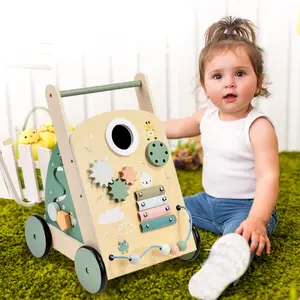 Andador de madeira personalizado para bebês, andador de atividades de aprendizagem para meninos e meninas de 1 2 3 anos, brinquedo central de atividades para crianças