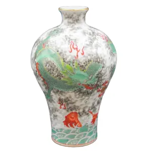 Jingdezhen hand-painted porcelain, Pastel cloud green dragon pattern vase