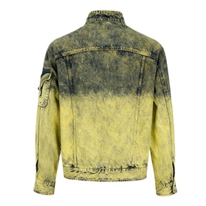 Custom High Street Men's <b>Denim</b> Jacket New Fashion Full Cotton Vintage 100% Stonewashed Yellow <b>Coat</b> Jacket Manufacturer - Product Image 3