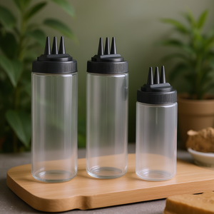 Set di bottiglie con triplo beccuccio, 3 misure, in plastica trasparente, per alimenti, viaggi, design minimalista - Product Image 3