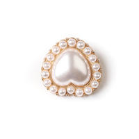 Kancing Mutiara Putih Berhias Berlian Imitasi, Bahan Zinc Alloy Bebas Nikel, Bentuk Pipih, Manik-Manik Mutiara, Kancing Hias Motif Cinta untuk Wanita
