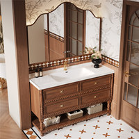 Meuble de salle de bain antique de style américain, meuble-lavabo classique royal à poser au sol avec lavabo intégré
