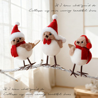 Décoration de Noël pour la maison : Adorable pendentif d'arbre de Noël en mousse et peluche de luxe, motif oiseau, ours couple fait main, écologique BINGCHI