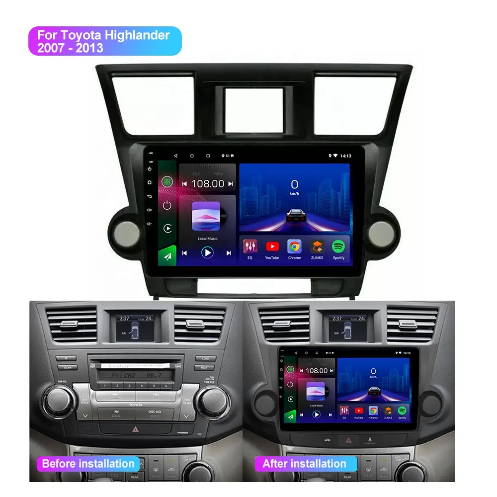Jmance 10 Best Selling Car Stereo 2 Din Android Radio For Toyota Highlander 2007 - 2013 Frame Head Unit Dvd Player