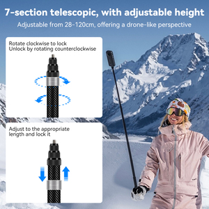 Perche à selfie invisible en fibre de carbone, support de caméra d'action, monopode avec adaptateur de trépied pour Insta360 X6 X5 <span class=keywords><strong>DJI</strong></span> <span class=keywords><strong>Osmo</strong></span> 360 GoPro Max <span class=keywords><strong>2</strong></span> - Product Image 2