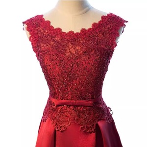 Red Wine Red A-Line Lace Evening Dress Scalloped Neckline Natural Waist Full Length Formal Wear for Banquet Host - Product Image 5