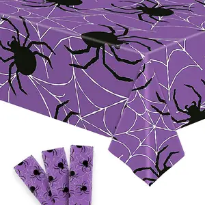 54" x 108" Disposable Plastic Table Cover Spider Web Tablecloth Halloween