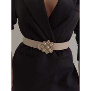 Cinturón de Mujer con Adornos de Perlas, Cinturón de Boda de Cuero Sintético, Ajuste Estándar para Adultos - Product Image 3