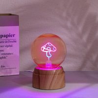 Veilleuse boule de cristal avec base en plastique lumineuse, forme géométrique 3D peinte, décoration de bureau DIY, cadeau de fêtes