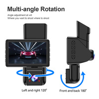 Caméra embarquée Full HD 1080P 3 canaux avec écran IPS 3 pouces, caméra avant + intérieure + arrière, WiFi, vision nocturne, enregistrement en boucle, 170°