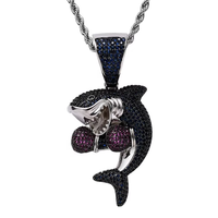 Collier en laiton plaqué or véritable Hip Hop avec pendentif en forme de requin en zircon