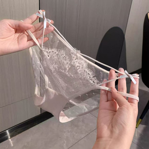 Culottes en dentelle à pois blancs pour femmes, avec double lanière fine et détail nœud, taille basse, lingerie sexy pour dames, vente en gros - Product Image 1