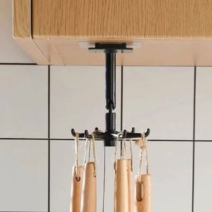 360 Degree Rotatable PP Punch Free Six Claw <b>Hook</b> Kitchen Spatula Spoon <b>Wall</b> Mounted Storage Hanger Novelty <b>Hooks</b> - Product Image 2