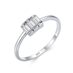 Anello in <span class=keywords><strong>Argento</strong></span> Sterling 925 con Tre File di Pietre, Taglio a Gradini, Incastonatura a Blocco CZ, Gioiello per Matrimonio e Fidanzamento per Donne - Product Image 4