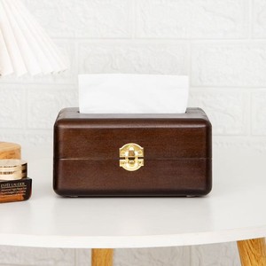 Caja de pañuelos de madera maciza, color nogal, capacidad de 12L, conveniente para almacenamiento en el hogar, oficina y escritorio - Product Image 1