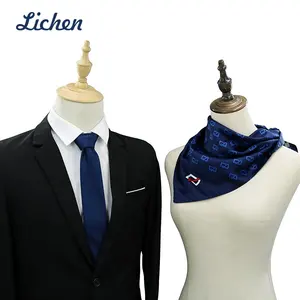 Airline Company Specially Logo Men's Necktie with Poly Printed Lady Square Scarf Set
