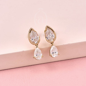 ต่างหูเพชรทรงหยดน้ำทองคำ 14K ดีไซน์หรูหรา สง่างาม เหมาะสำหรับงานแต่งงาน - Product Image 3