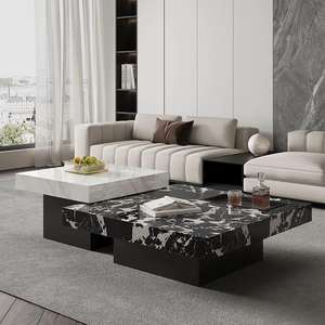 طاولة قهوة مربعة منخفضة الارتفاع بسطح رخامي لردهات الفنادق وصالات كبار الشخصيات - Product Image 1