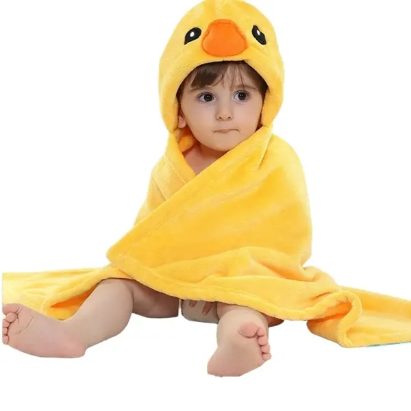 Handuk Mandi Bayi Bebek Kuning Imut Standar CE 100% Handuk Bayi Berkerudung Hewan Mode Kustom