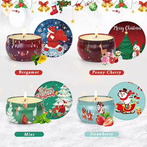 Juego de Regalo de Velas Aromáticas en Lata con Diseño Navideño de Dibujos Animados, Paquete de 4 con Logotipo Personalizado, Impresión de Santa Claus y Reno, Mini Caja de Velas de Cera de Soya para Viaje - Product Image 2