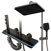Système de douche pluie intelligent en aluminium brossé avec touches piano, affichage numérique LED, pommeau de douche thermostatique et barre coulissante