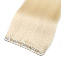 Extensions de cheveux à clipser en une seule pièce de 20 pouces, 100% cheveux humains # Blond Platine 613 Lisse 60g Trame Large 5 Clips Sans Couture