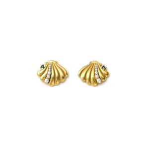 Fashion <b>Stud</b> <b>Earrings</b> 316L Stainless Steel PVD Gold Plating Shell Design With Pearls And <b>Blue</b> Gemstone - Product Image 1