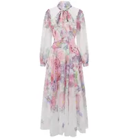 Robe élégante en mousseline de soie à col en V pour femme, coupe ajustée, manches longues, design printemps-automne, occasion spéciale