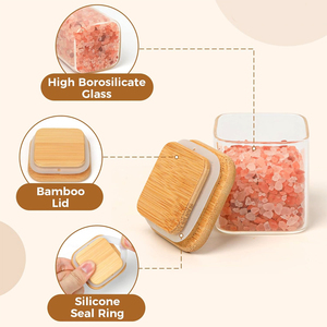 Pot à épices carré en verre moderne le plus vendu avec couvercle en bambou, récipient de stockage alimentaire pour la cuisine domestique et les fêtes - Product Image 5