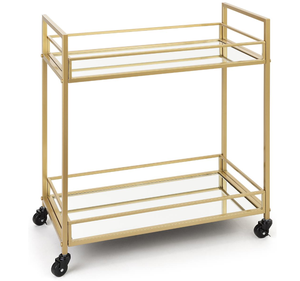 SWT China Kitchen <strong>Gold</strong> Metal Marble Push Wine Holder Serving Bar Cart <strong>Trolley</strong> With Wheel - Product Image 6