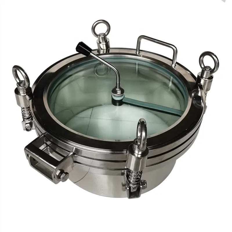 Ss304 Ss316l Sanitay 250Mm Ronde Putdeksel Manway Met Borstel Volledig Zicht Glasproduct