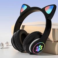 Casque de jeu sans fil STN28 Jl Chipset avec LED, batterie longue durée, circum-auriculaire, motif chat mignon, Bluetooth, microphone intégré