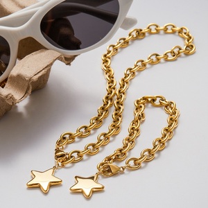 18K PVD Vergoldetes Edelstahl Brutalistisches Chunky Stern-Charm-Ketten-Set Wasserdichtes Puffy Stern-Charm-Armband Anhänger Halskette - Product Image 2