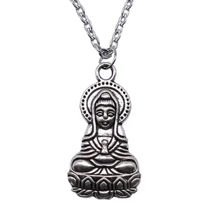 WYSIWYG 34x18mm Antique Silver Plated Double Sided Goddess Of Mercy Pendant Necklace N2-ABD-C10176