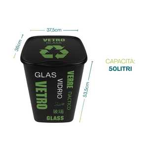 Set Of 4 50L Waste <b>Bins</b> For Recycling With Odour Proof <b>Lid</b> And Multilingual Labels - Product Image 2