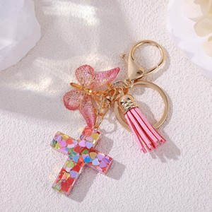 Vente en gros personnalisé mini <span class=keywords><strong>porte</strong></span>-clés religieux jésus chrétien en plastique résine <span class=keywords><strong>macramé</strong></span> croix papillon gland nouveau <span class=keywords><strong>porte</strong></span>-clés - Product Image 3