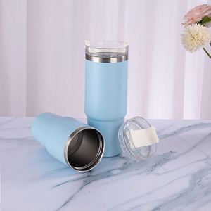 Mug de voyage isotherme en acier inoxydable à double paroi 20oz 30oz avec couvercle, paille et base antidérapante - Product Image 3
