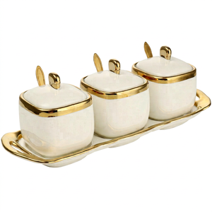 ชุดเครื่องปรุงเซรามิกขอบทองลายหูกระต่ายสำหรับใช้บนโต๊ะอาหาร - Product Image 1