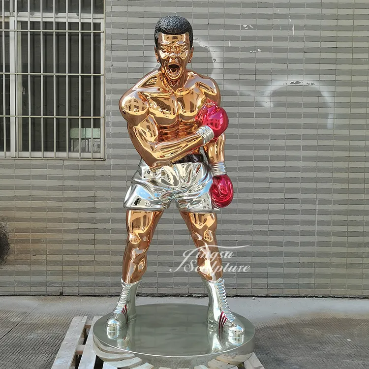 Berühmte Personen Innendekoration Galvanisierung Farbe Lebensgröße Fiberglasstatue Boxer-Skulptur