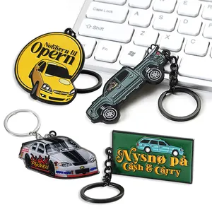 Chaveiro de carro com desenho legal, chaveiro personalizado 2D 3D, metal de liga de zinco, personagem de carro esmaltado, atacado para presentes