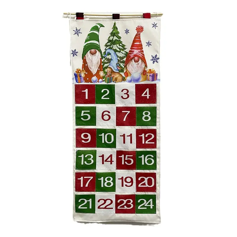 Calendário de Natal do advento de parede de tecido com 24 bolsos para decoração de interiores de Natal