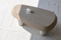Ensemble de tables basses de style contemporain multifonctionnel organique moderne pour salon en chêne et béton