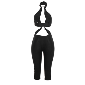 Viviblook C26JP306 Combinaison décontractée pour femme, nouvelle collection automne, couleur unie, sexy, coupe ajustée, dos nu, sans manches, style licou - Product Image 4