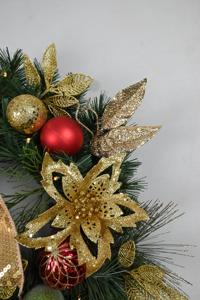 Good Quality Customized Golden <b>Bows</b> Christmas Artificial Wreath Natural <b>Door</b> Decoration Artificial Wreath - Product Image 5