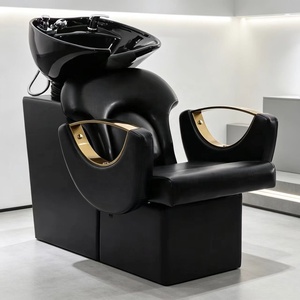 Fauteuil de lavage moderne et minimaliste en métal, avec revêtement en cuir PU, pour salon de coiffure et institut de beauté - Product Image 1