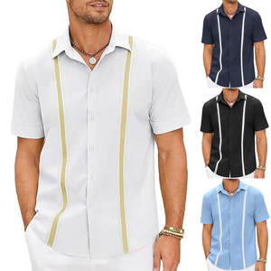 2026 nueva camisa de <span class=keywords><strong>guayabera</strong></span> cubana para hombre KJ, camisas de manga corta con botones, camisas informales de lino de playa de verano de alta calidad para hombres - Product Image 1