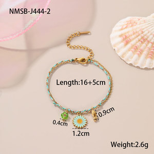 Hawaiian 316L Stainless Steel Wholesale Fashion Bracelets & Bangles 14k 18k <b>Gold</b> Plated Ocean Daisy <b>String</b> Bracelet for Women - Product Image 5