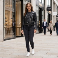Veste en cuir PU noire à revers pour femme, style motard, personnalisable, avec logo brodé, vente en gros, en stock, fabricant OEM ODM